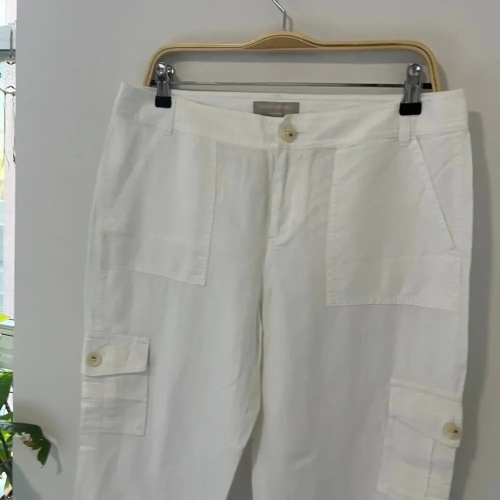 Banana Republic White Martin Fit Linen Crop Pants Size 10